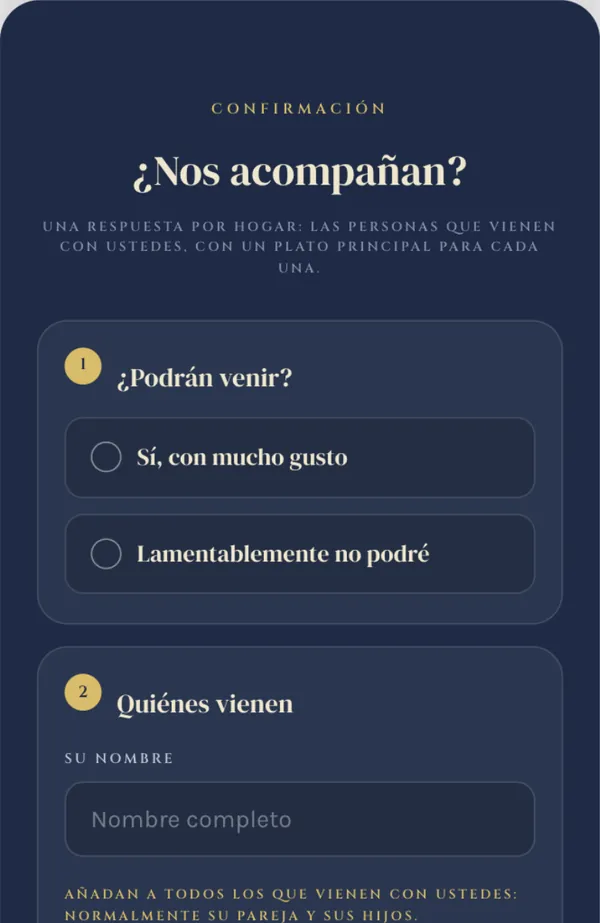 The same Spanish reply form on the Mayfair invitation in navy and gold.
