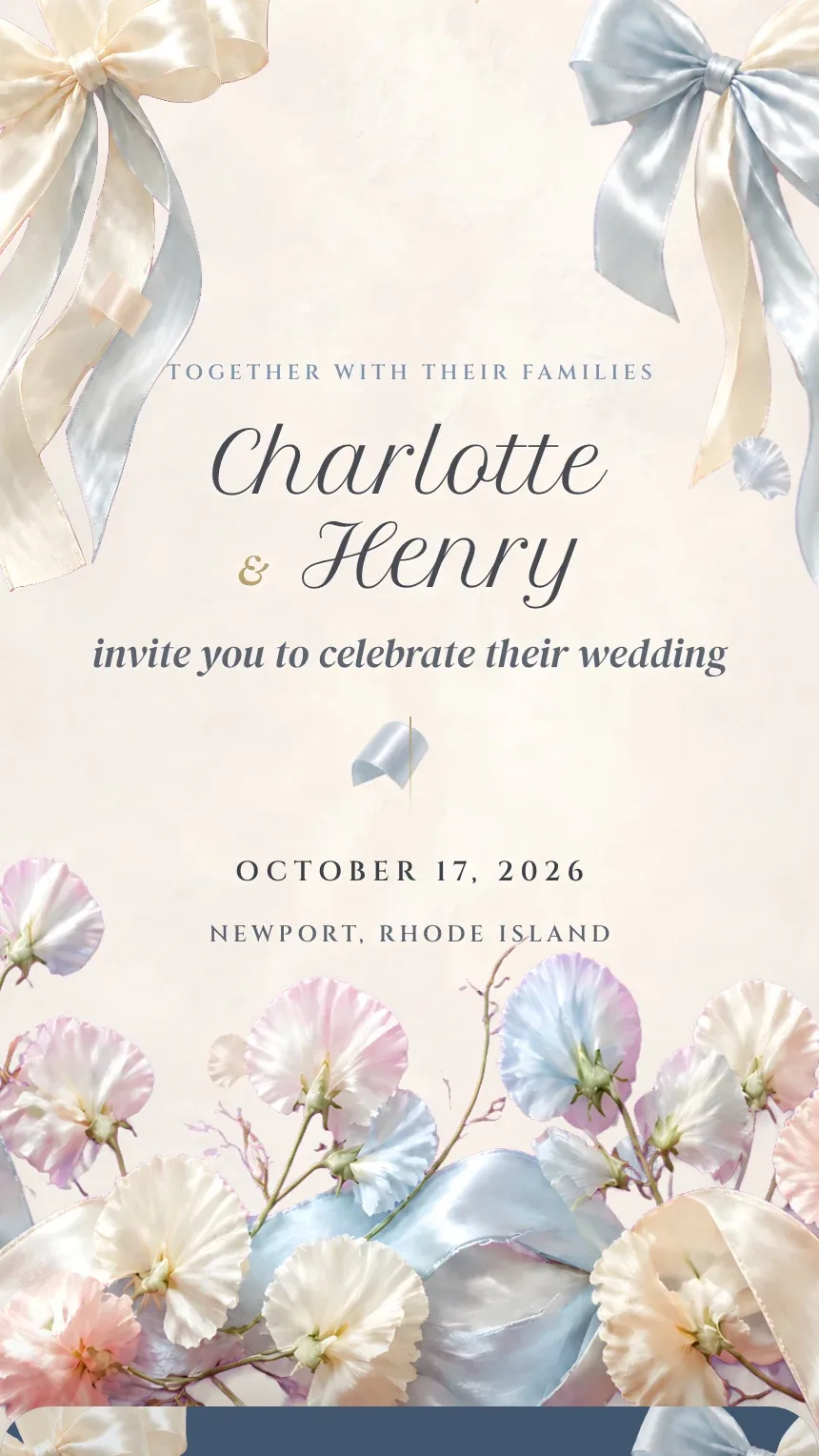 Bloom digital wedding invitation, first screen