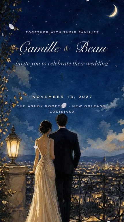 Nocturne digital wedding invitation, first screen