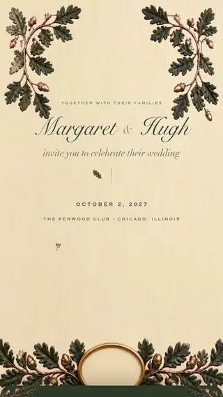 Old Money digital wedding invitation, first screen