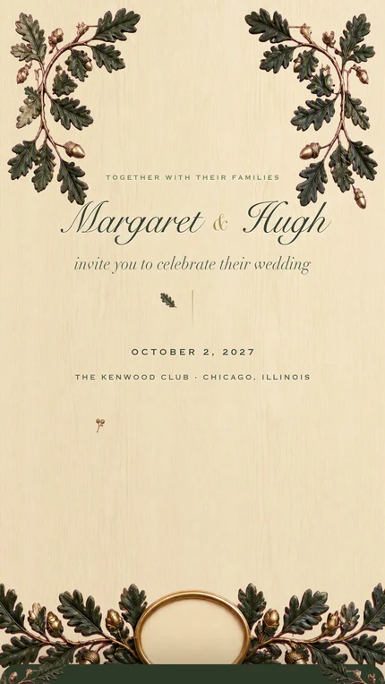 Old Money digital wedding invitation, first screen