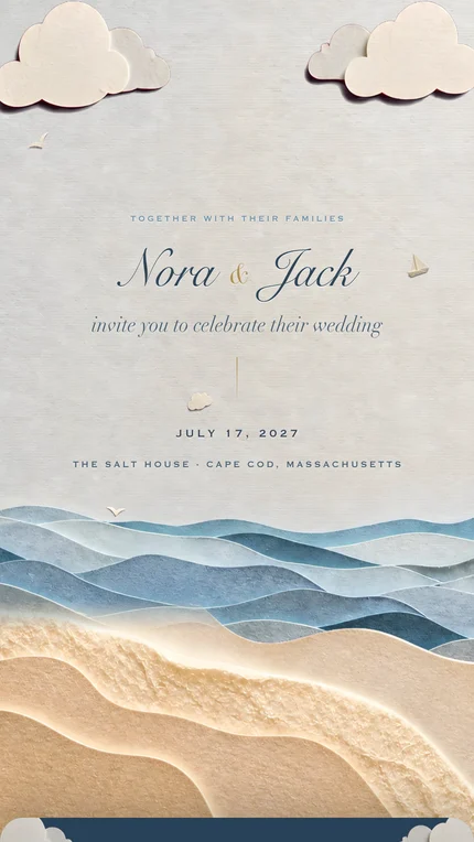 Storybook digital wedding invitation, first screen