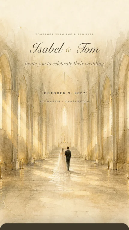 Vows digital wedding invitation, first screen